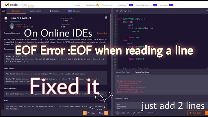 EOF Error : EOF when reading a line || Python Error while using Online IDEs || Solution