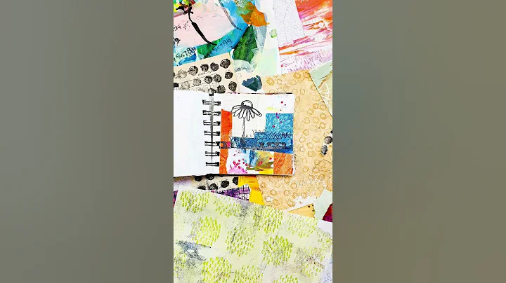 Quick Mixed Media Collage in my Mini Art Journal using handmade Papers and Stamps #artjournaling