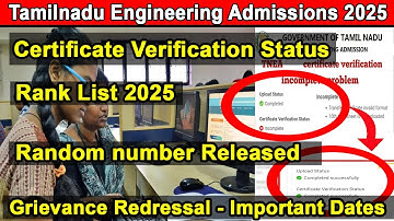 TNEA 2025 Random Number Release, Certificate Verification Status, rank list, TNEA choice filling
