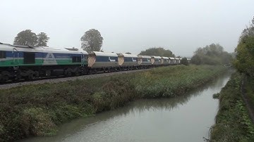 Mendip Rail Class 59, doubleheaded, with empty Hanson Hoppers at Crofton 23.10.12