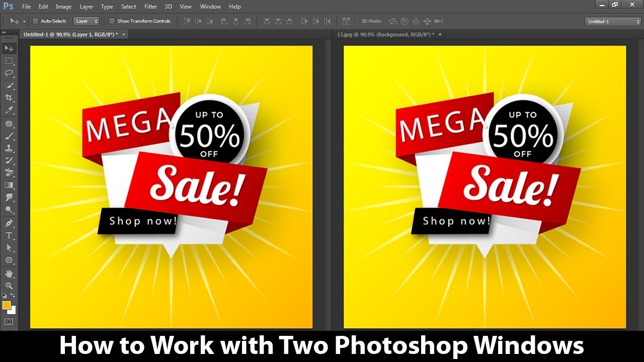 How To Open Two Windows At The Same Time In Photoshop In Hindi Urdu