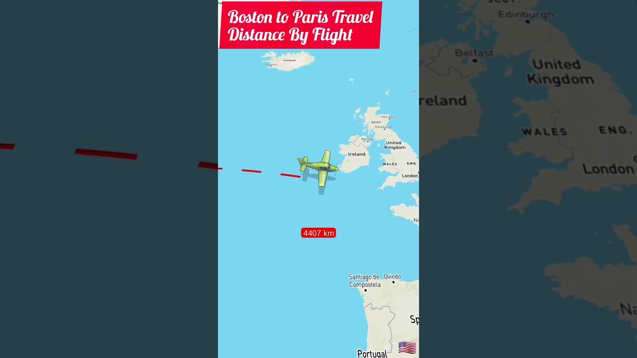 Boston USA to Paris France Flight Travel Distance 
