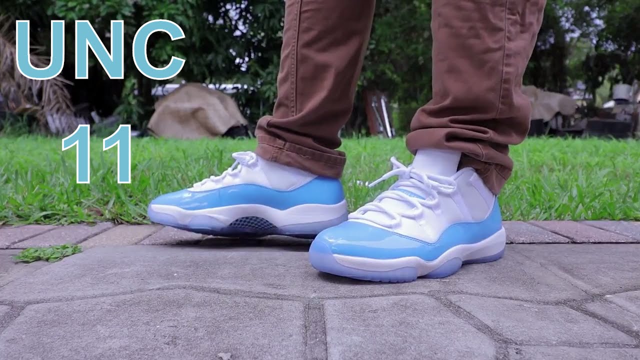 jordan 11 low unc on feet