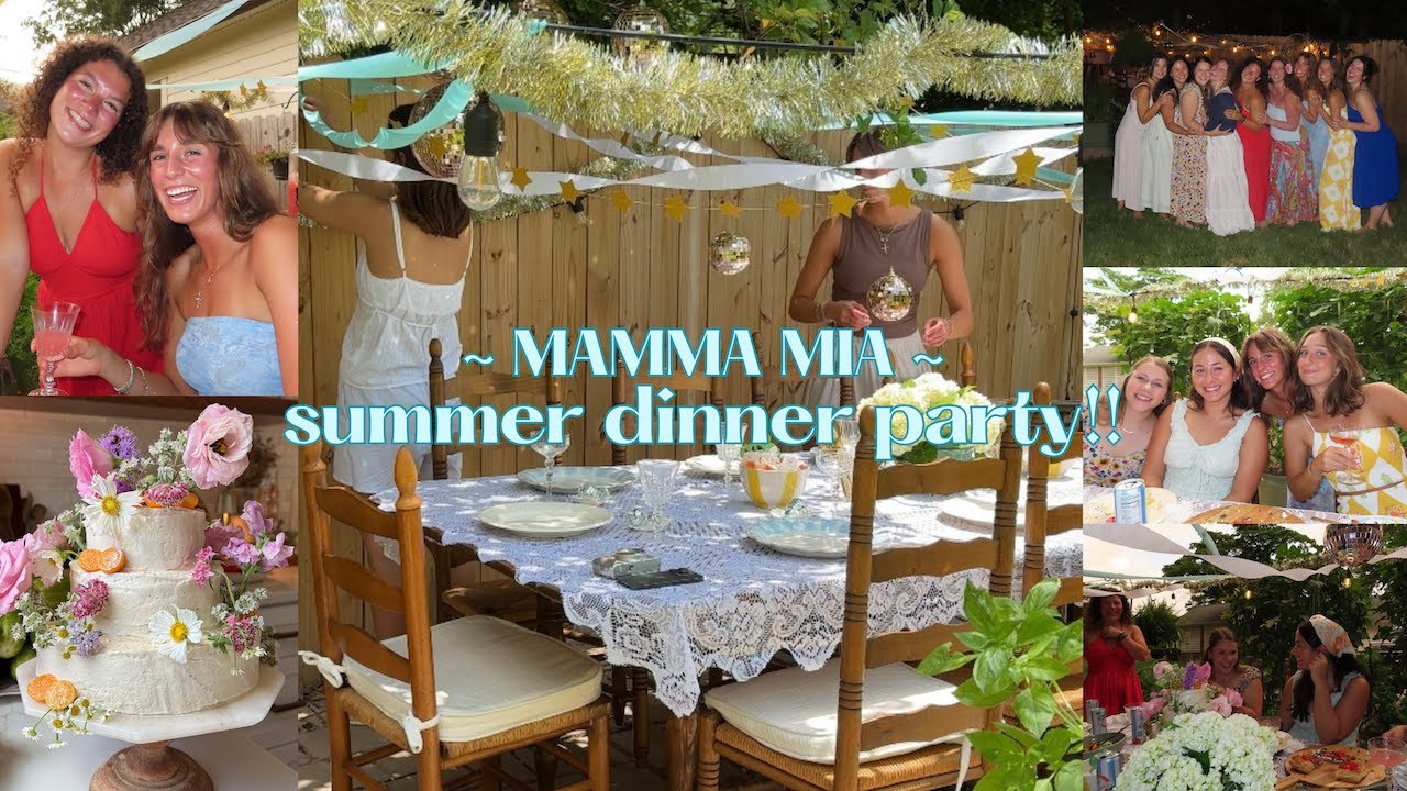 Mamma Mia-Inspired Greek Summer Dinner Party | Garden Feast with Tiered Cake & Greek Bites 🇬🇷🌿