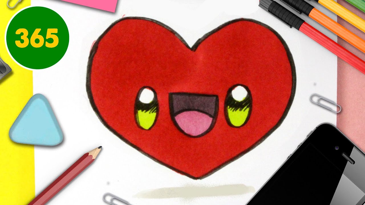 Dessin facile, comment dessiner un coeur d'amour facile, Dessin kawaii