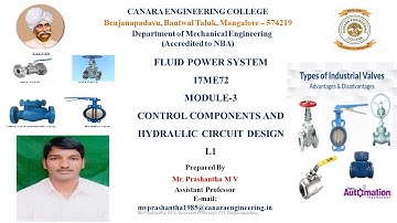 VTU Fluid Power System 17ME72 M3 L1 Introduction to Control Components in Hydraulic Circuit Design,