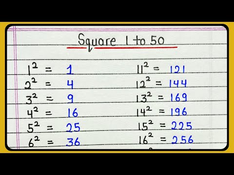 וִידֵאוֹ: מהם המספרים הריבועיים עד 50?