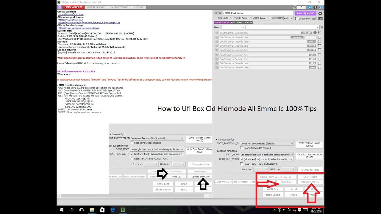 How to Ufi box All  Emmc Ic cid Hied mode 1005 ok