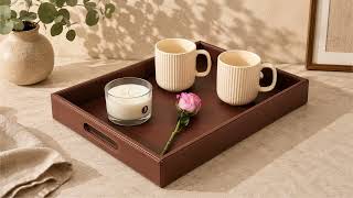 V-CUBE DESIGNS Premium Vegan Leather Rectangular Serving Trays Set