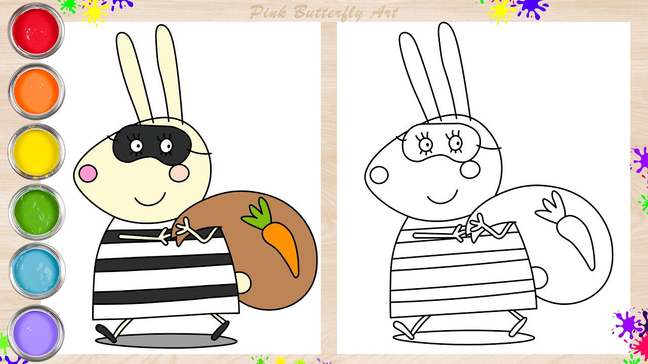 Miss Rabbit of Peppa Pig Drawing and Coloring Animations for Kids ...