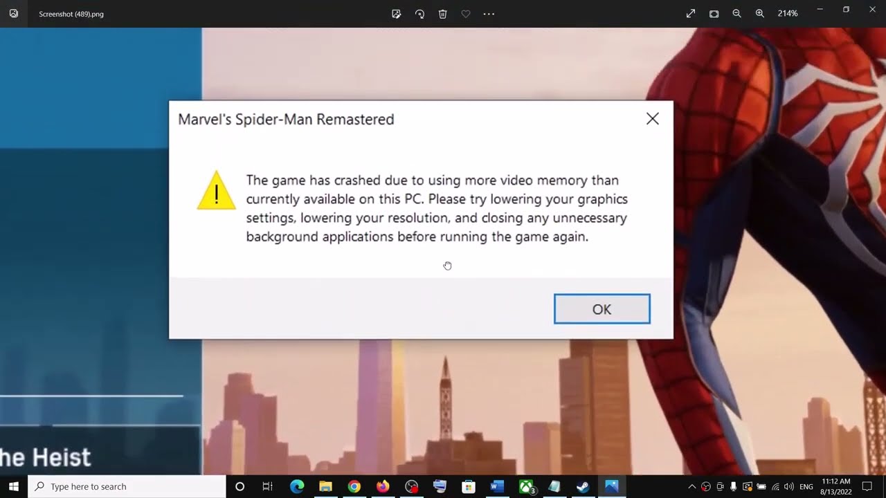 Fix Marvel s Spider Man Remastered Error The Game Has Crashed Due To Using More Video Memory On 