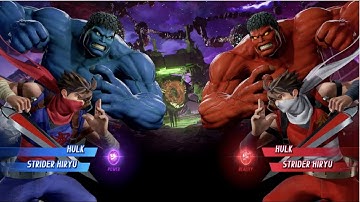 Blue Hulk and Strider Hiryu vs Red Hulk and Strider Hiryu - MARVEL VS. CAPCOM: INFINITE