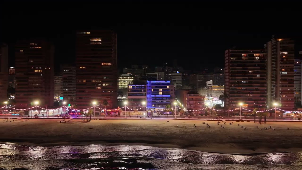 Benidorm by night, Costa Blanca Spain 4K filmed on DJI Mini 5 Pro