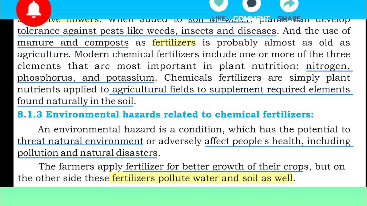 8.1.2 Importance of fertilizers 8.1.3 Environmental hazards related to