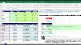 Excel Magic Trick 1459: Adding Food or Accessory Costs For Each Dog with SUMIFS & SUMPRODUCT