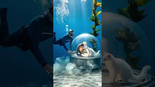 Monkey And Cat Go Underwater In A Bubble Adventure