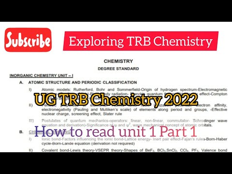 UG TRB Chemistry 2022 Preparation Strategy| What to read in unit 1 Part 1