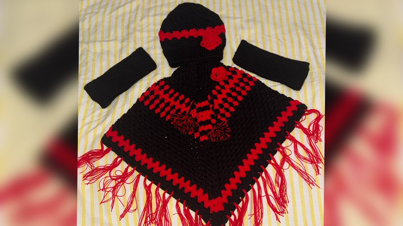 كاب شتوي بالاحمر و الأسود بالكروشي❤️❤️