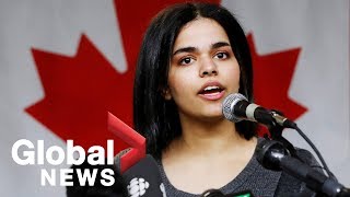 Saudi teen granted asylum in Canada gives public statement FULL PRESS CONFERENCE