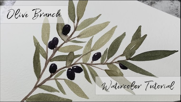 Watercolor Olive Branch with Olives (2340145)