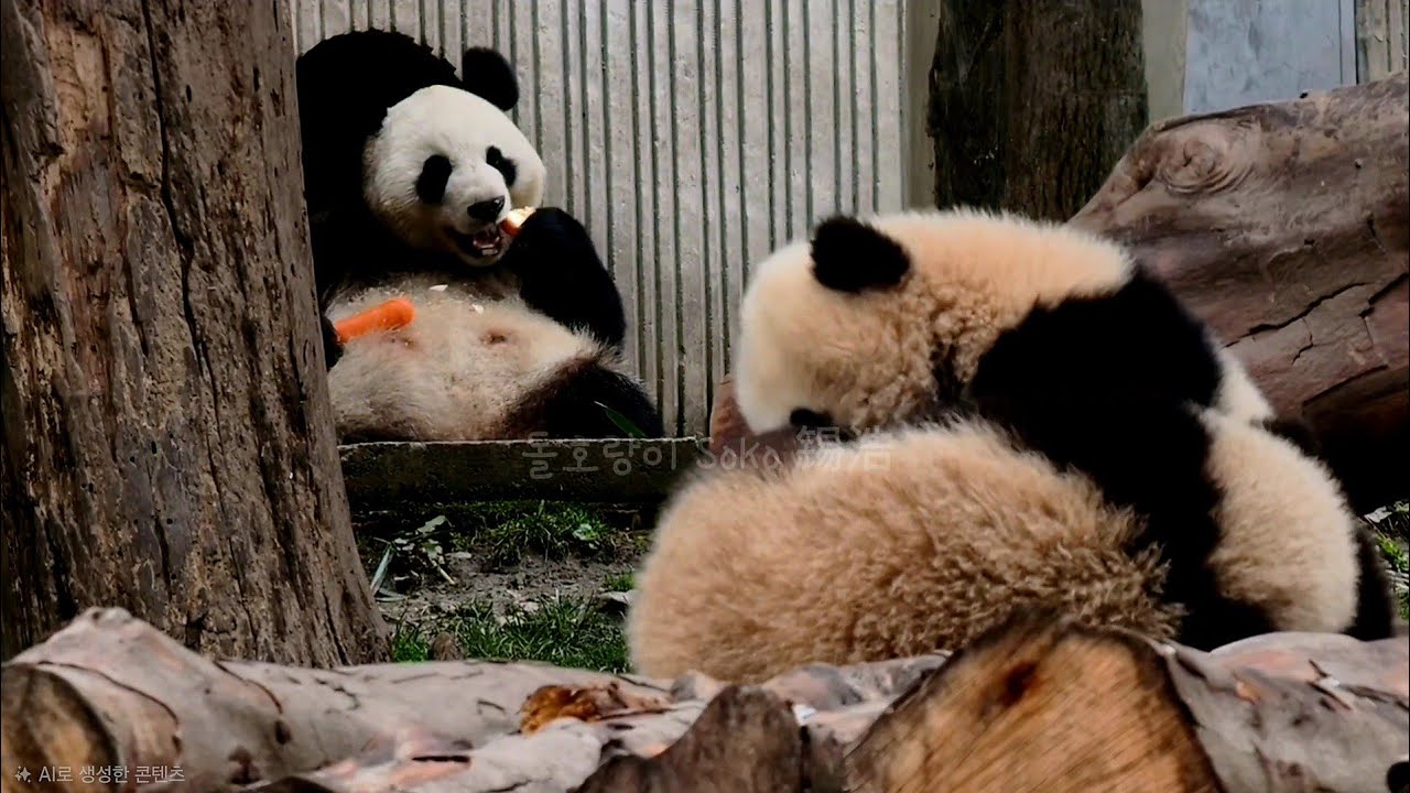 둥이와 아여사가 생각나는 모습~❤️ | 선수핑 쟈메이네 Panda Jiamei Famliy