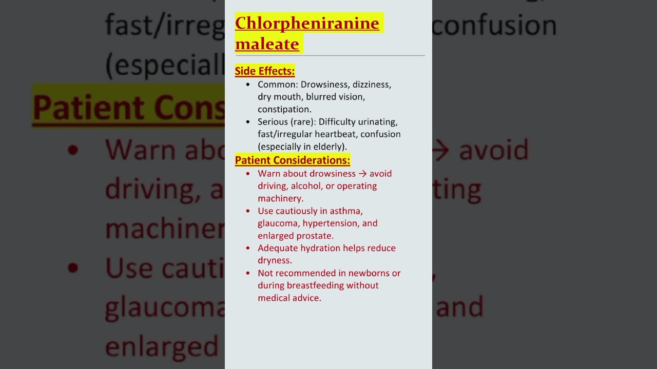 What is CHLORPHENIRAMINE used for? 