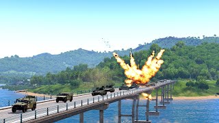 Armored Vehicle Convoy On the Bridge Ambushed by Ukraine Javelin Anti-Tank Missile - ARMA 3