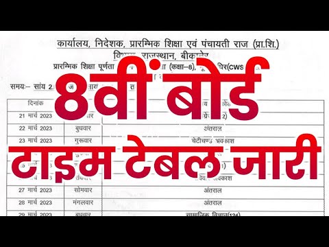 Rajasthan 8th Board Time Table | Rbse Board 8th Paper Time Table 2024 | 8 Class Rajasthan Exam Date