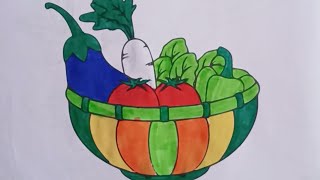 Learn how to coloring vegetables 🍆 tamato step by step coloring for kids, Toddlers, drawing