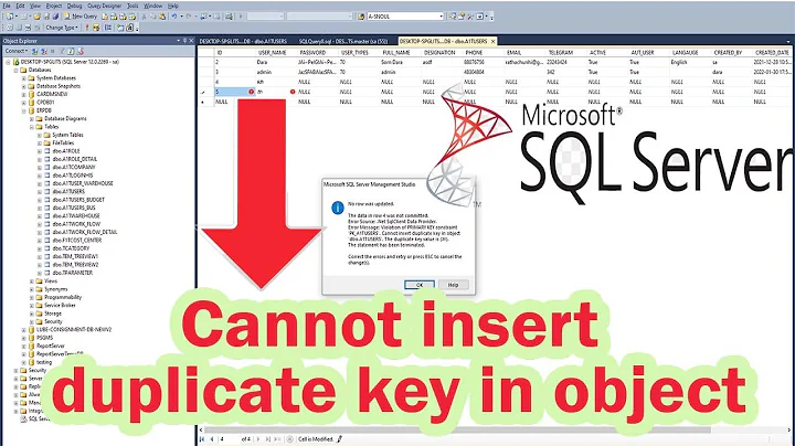 Fix: SQL Primary Key Constraint; Cannot inset duplicate key in object in SQL SERVER