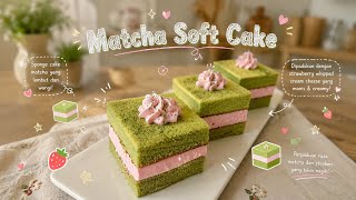 Japanese Style Matcha Soft Cake Light Fluffy with Strawberry Cream Cheese Filling