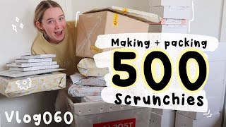 making and packing 500+ scrunchies for advent calendars, studio vlog 60, packaging small biz orders