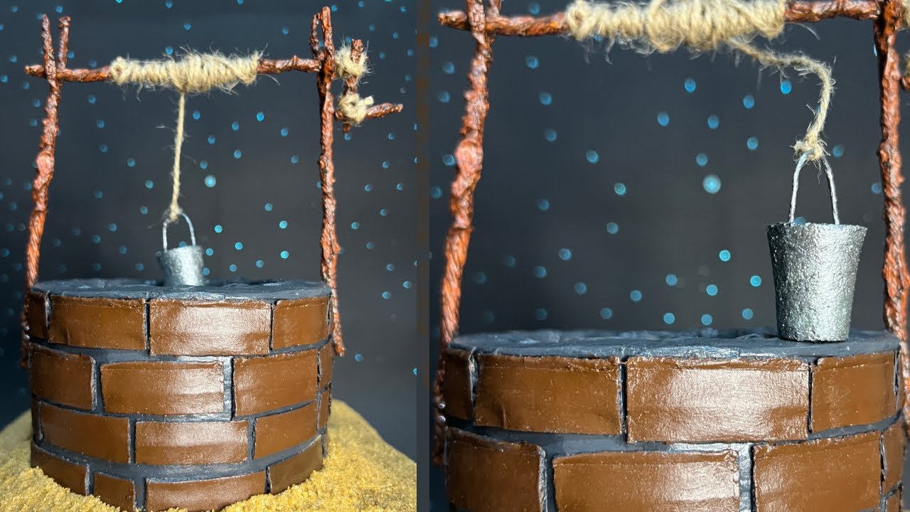 مجسم بئر صغير بالكرتون بطريقة احترافية و سهلة و بسيطة 🩵💧 DIY A well model using cardboard