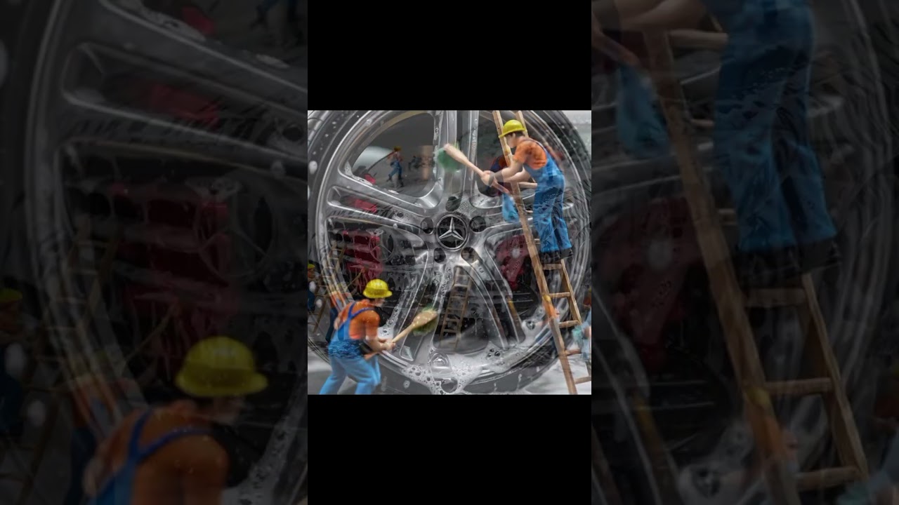 Tiny Workers, Big Shine: Luxury Car Wheel Cleaning ASMR 