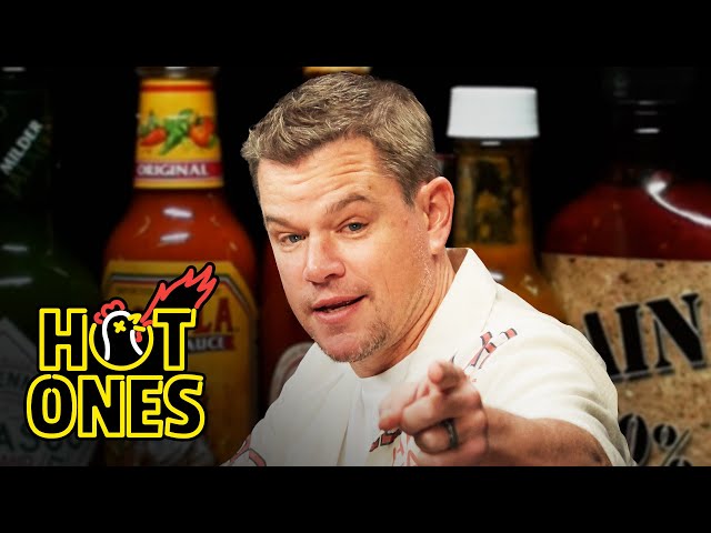 Matt Damon Sweats From His Scalp While Eating Spicy Wings | Hot Ones class=