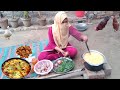Traditional village food  making kadhi pakora  pakistan village life  village roti pani