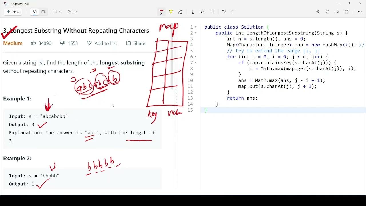 Leetcode 3. Longest Substring Without Repeating Characters Approach 2 ...