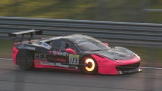 Ferrari 458 challenge evo on track - glowing brakes and downshifts