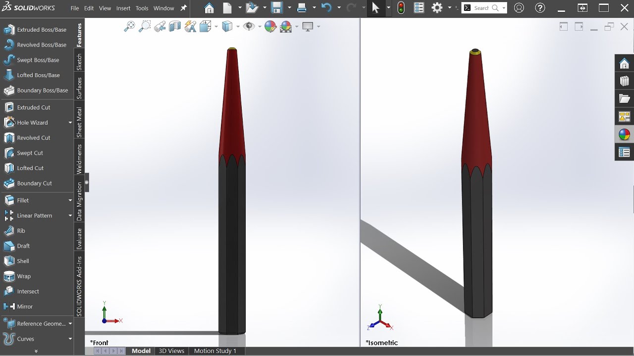 Pensil in Solidworks | Taper pencil | Revolve cut | Extruded boss