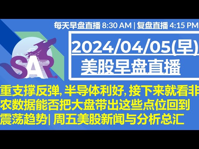 美股直播04/05[早盘] 重支撑反弹, 半导体利好, 接下来就看非农数据能否把大盘带出这些点位回到震荡趋势| 周五美股新闻与分析总汇