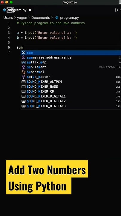Add Two Numbers Using python - YouTube