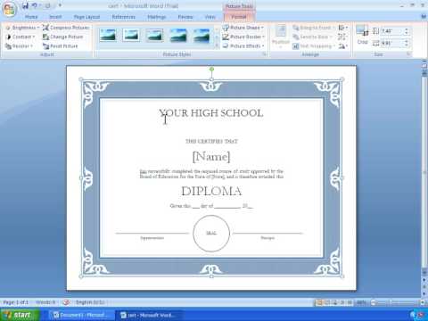 Word 07 Tutorial 17 Making A Certificate With A Template Youtube