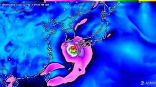 Prapiroon-18 Typhoon - Japan - South Korea - Wind Gust Speed Forecast GFS Model 7 2 2018 1:17 PM