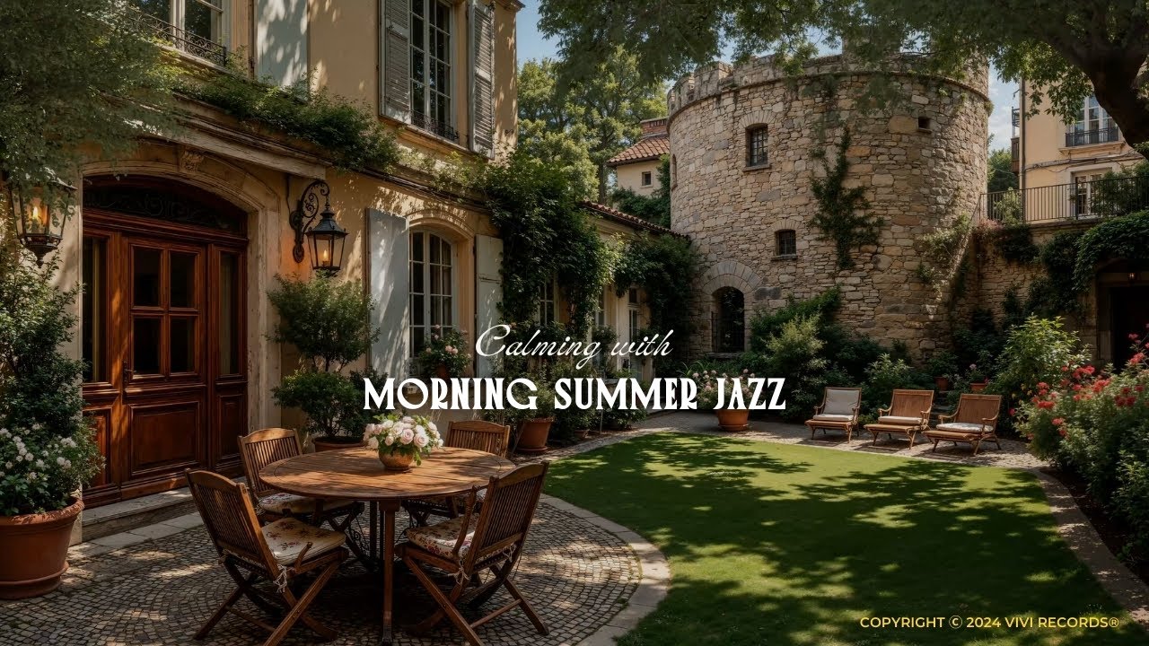 Courtyard Jazz Ambience in Morning Summer | Cozy Jazz & Nature Therapy for Focus, Study