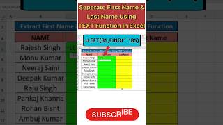 Seperate First Name &amp; Last Name#excel#LEFT &amp; RIGHT Function#exceltutorial#shorts#excelformula#excel