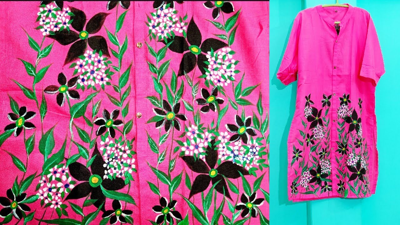 Fabric Painting On Clothes For Beginners hand Painted Pink Kurta flower fabric-painting-on-clothes-for-beginners-hand-painted-pink-kurta-flower