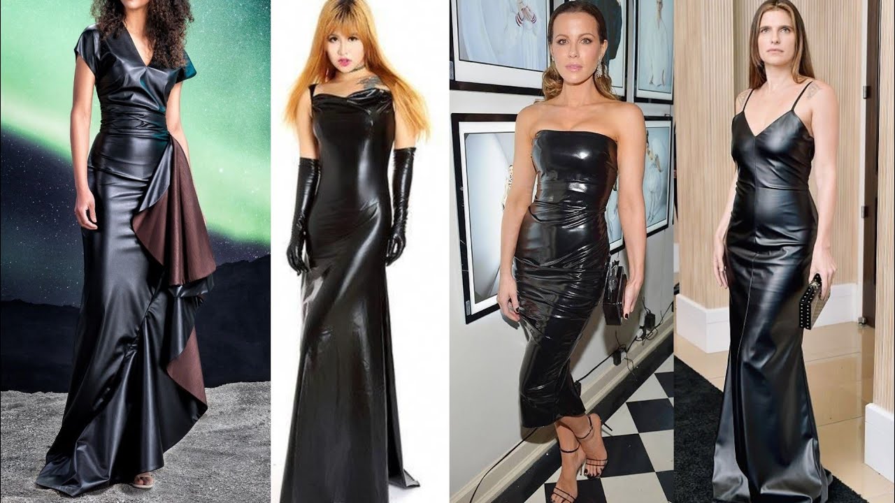 Latest party wear fashion of leather long maxi dresses & gowns designs