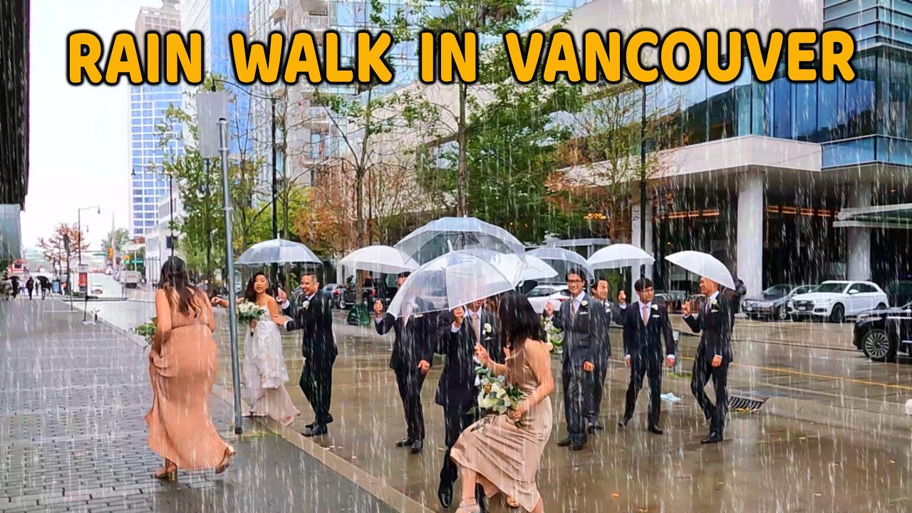 🇨🇦 【4K】⛈️⛈️⛈️ Rain Walk. Downtown Vancouver BC, Canada.