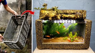 Creative Ideas From Cement  Turn a Fruit Basket Into Beautiful Waterfall Aquarium  For Your Family