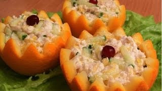 Салат с курицей в апельсине Салат с курицей в апельсине